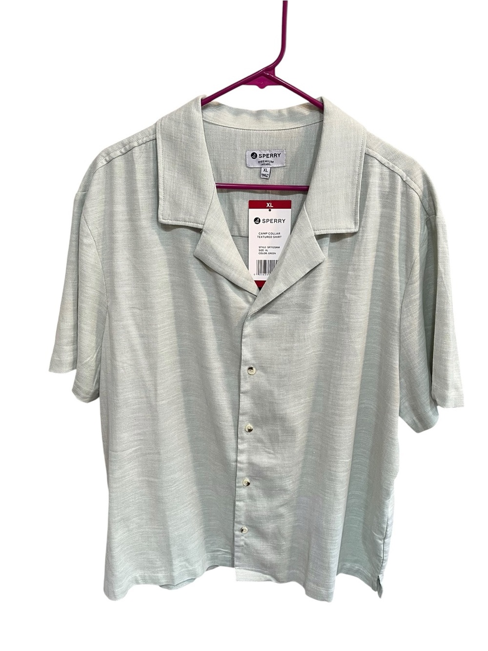 NWT Sperry Men’s Camp Collared Button Down Short Sleeve Shirt - XL - Light Green - Picture 3 of 11